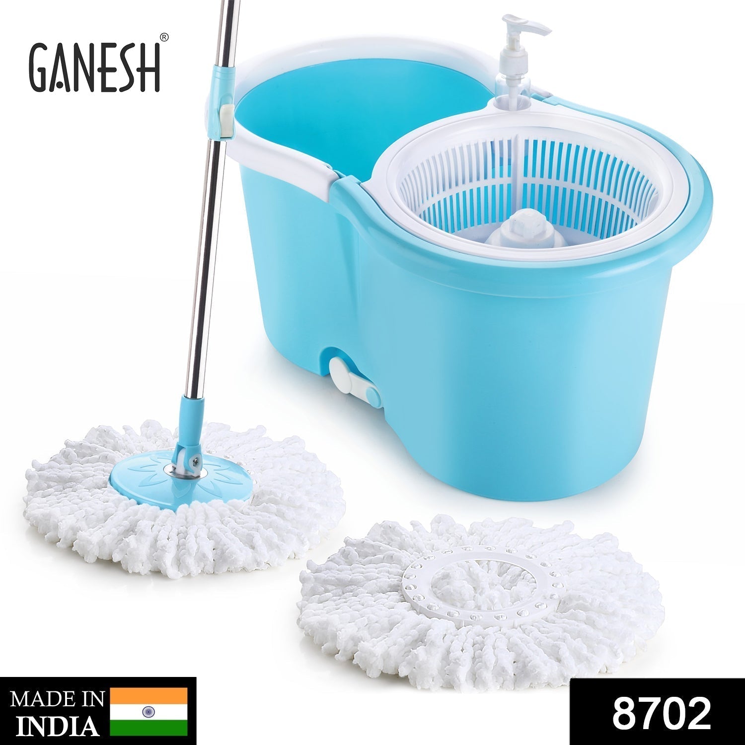 8702 Plastic Spinner Bucket Mop 360 Degree Self Spin Wringing with 2 Absorbers for Home and Office Floor Cleaning Mops Set DeoDap 8702 Plastic Spinner Bucket Mop 360 Degree Self Spin Wringing with 2 Absorbers for Home and Office Floor Cleaning Mops Set DeoDap